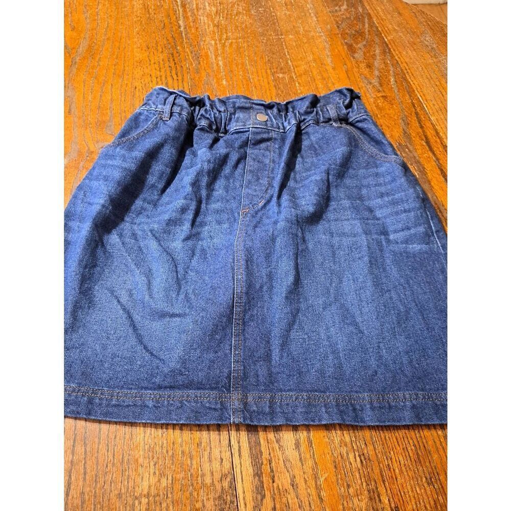 Med LOFT Outlet Denim Blue Jean Paper Bag Elastic Waist Pullon Over Knee Skirt